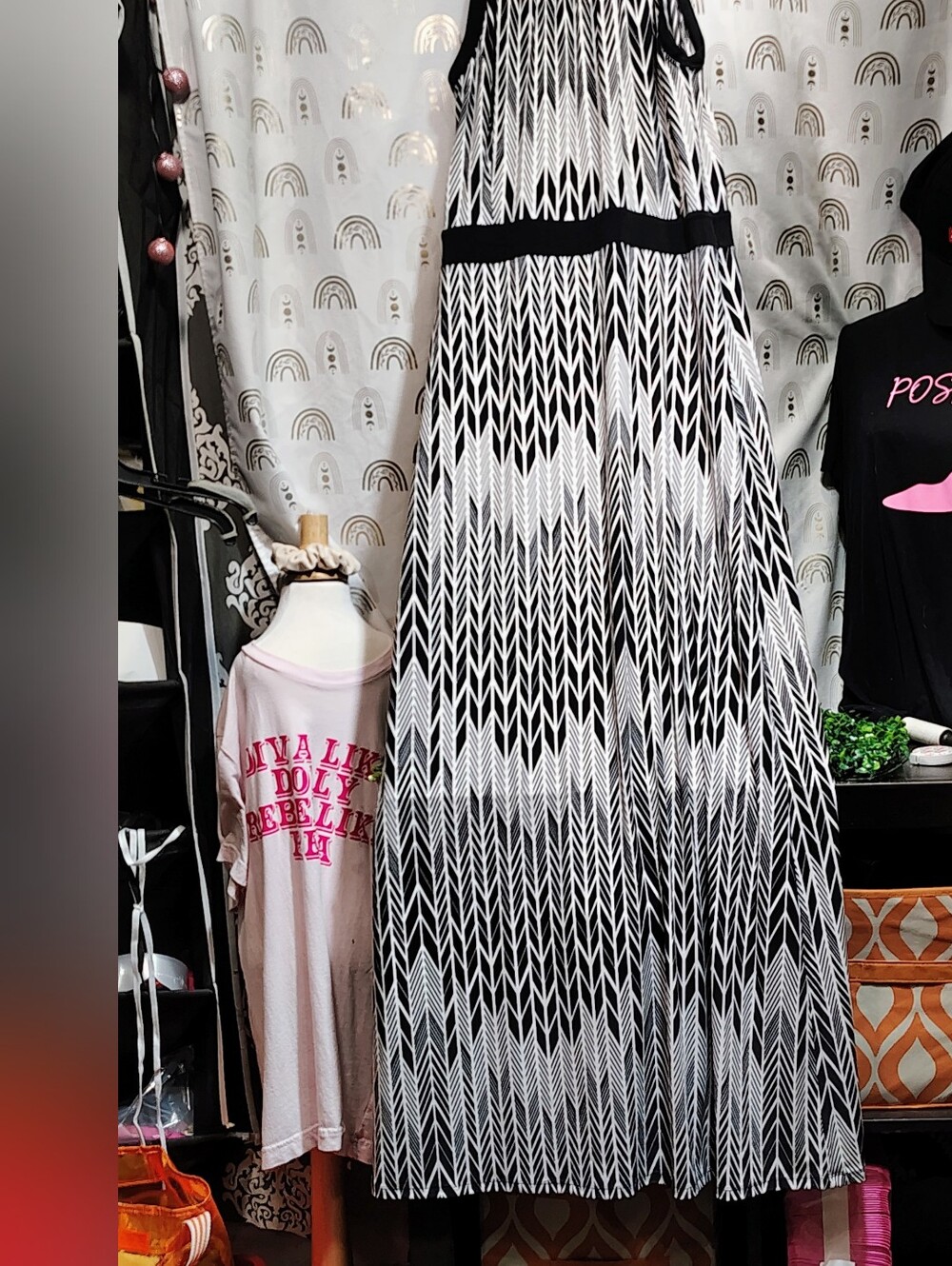 Liz Claiborne Black and White Geometric Maxi Dress